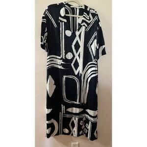 Liviana Conti Black White Artsy Viscose Maxi Dress Italy‎ Sz 42/M Satin Resort